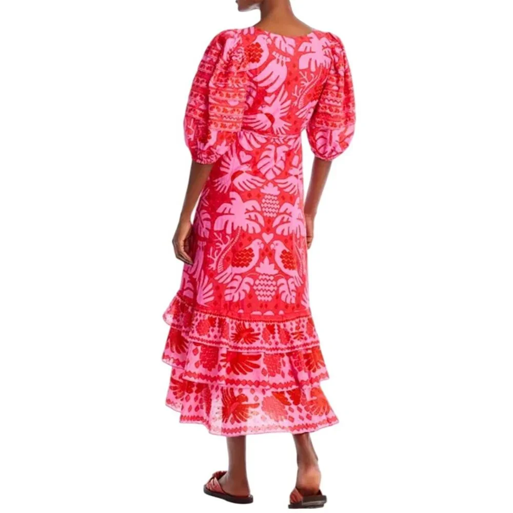 Farm Rio Jungle Scarf Wrap Midi Dress Pink Red Size XL New With Tags - Picture 8 of 11